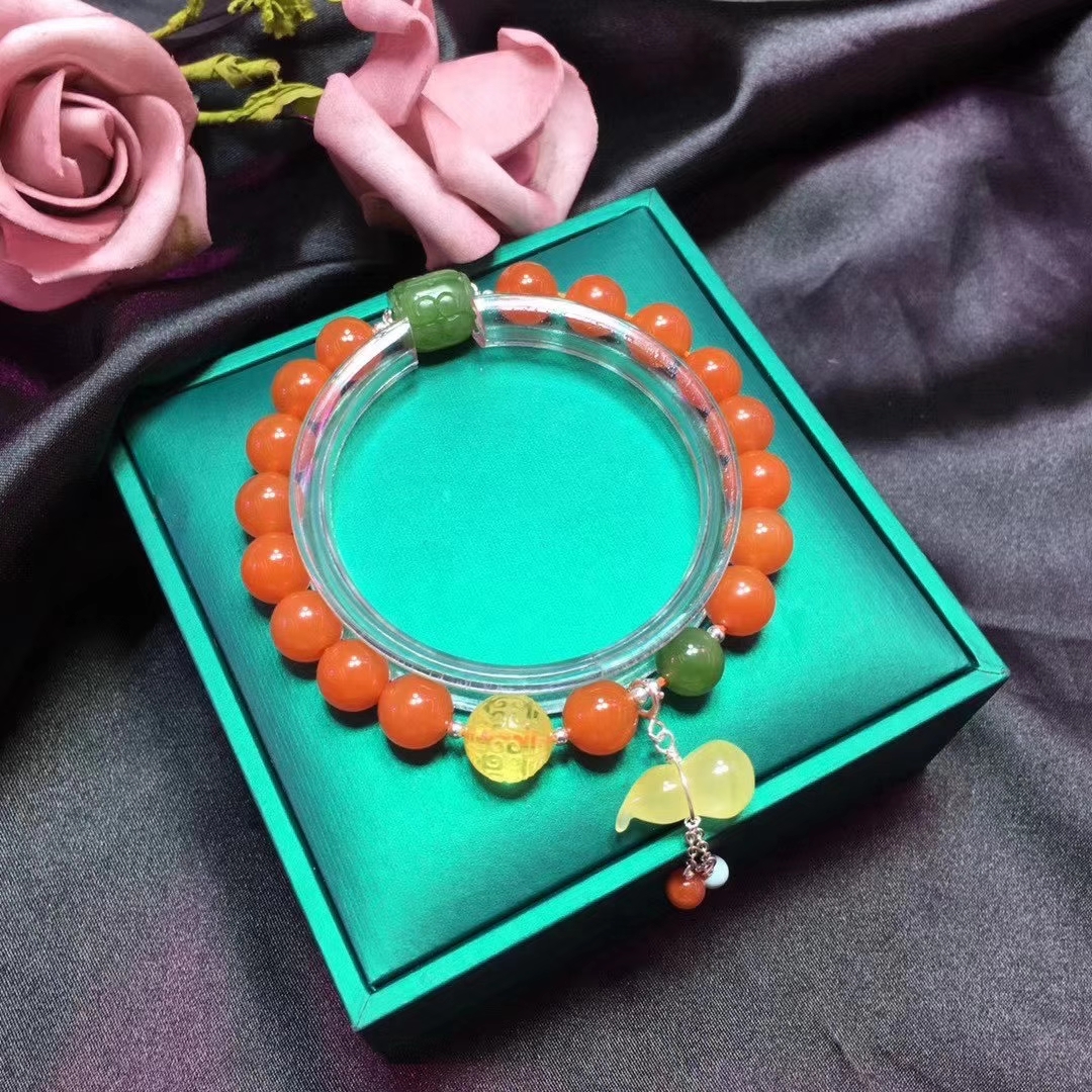 天然南红玛瑙手链 碧玉  蜜蜡配饰时尚女手串 多宝手链