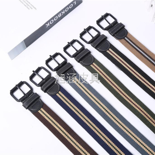 Men‘s Canvas Belt Pin Buckle Casual Thickened Lengthened Youth Belt Factory Direct Full Hole Webbing