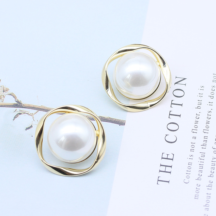 韩国s925银针耳饰电镀真金贝珠珍珠耳环简约时尚小清新潮人耳钉女