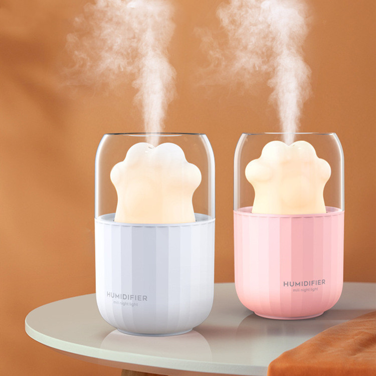 创意新款猫爪夜灯加湿器USB静音补水仪七彩灯桌面小型空气加湿器