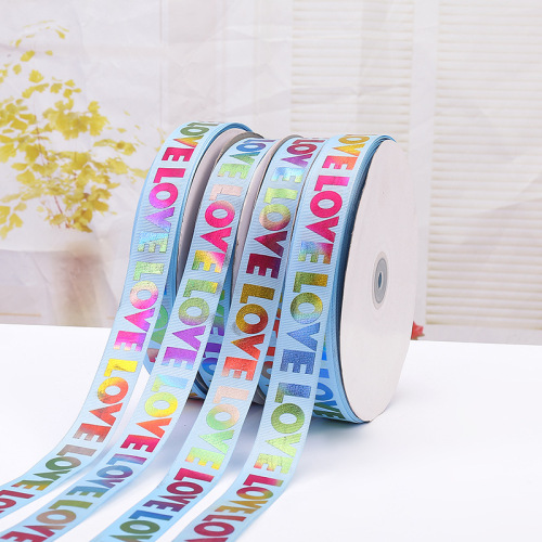 .5cm Letter Printing Polyester Tape Bronzing Rib Ribbon DIY Flower Packaging Baking Ribbon Customization 