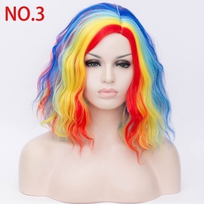 Wig European and American Halloween Hot Selling Cos Partial Split Instant Noodles Roll Color Short Curly Hair Sleeve European and American Factory Direct Sales