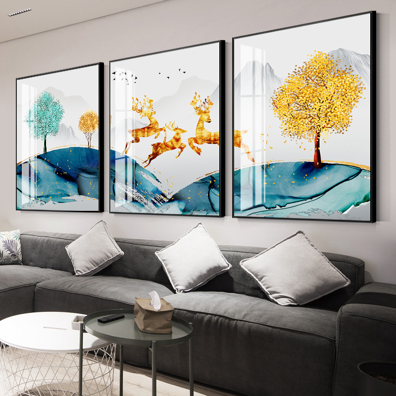 客厅装饰画轻奢大气时来运转石头挂画黑白风景沙发后背景墙面壁画