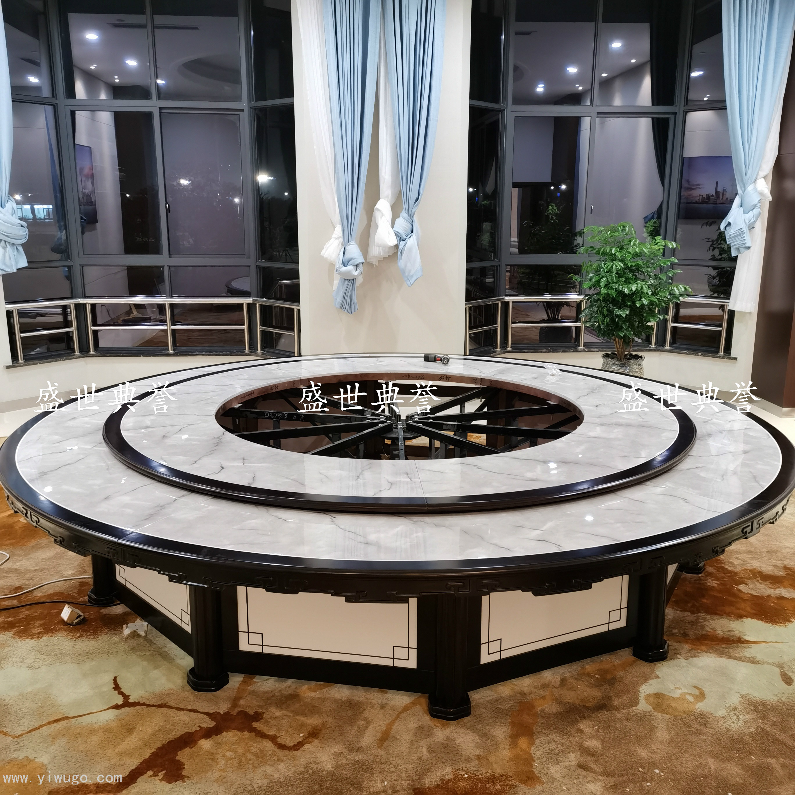 滨州星级酒店包厢实木家具定做饭店新中式电动圆桌大理石电动餐桌