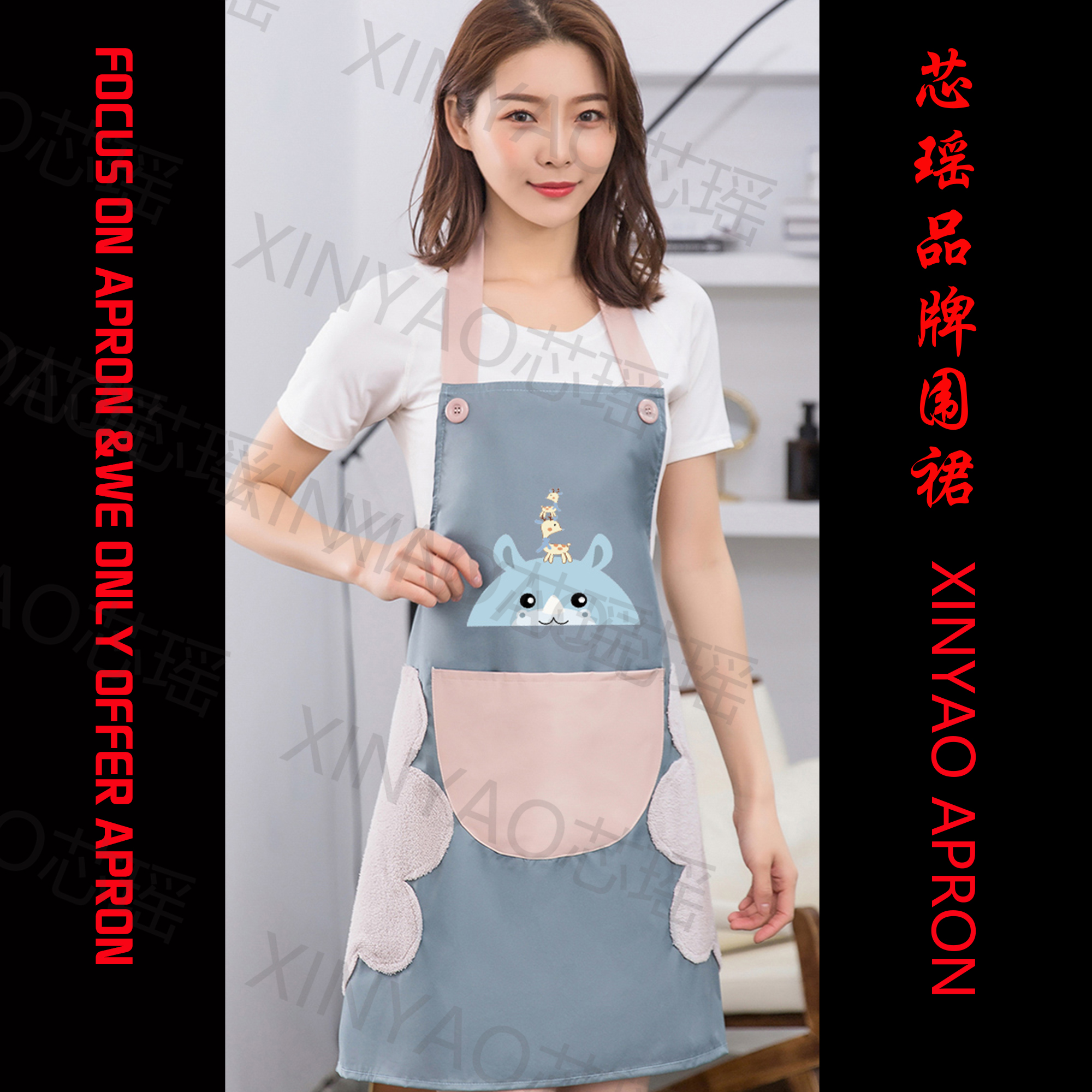 纯色广告围裙韩版时尚定制logo印字定做涤棉防泼水防油厨房工作-阿里巴巴