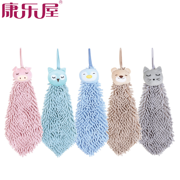 厂家批发 可爱卡通动物头儿童擦手巾厨房挂式擦手小方巾 日用百货