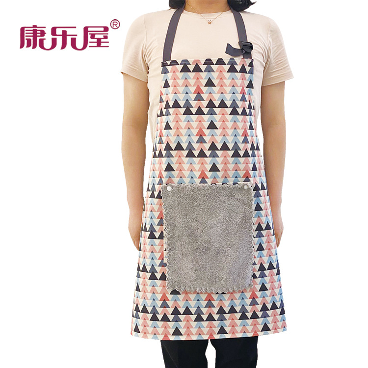 厂家批发 家用厨房花式擦手围裙珊瑚绒防水防油加厚成人做饭围腰