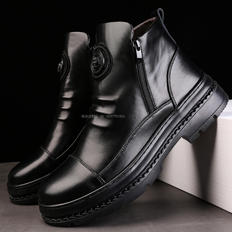 马丁靴男士英伦风时尚男鞋皮靴真皮男靴中帮韩版潮流冬季高帮鞋子