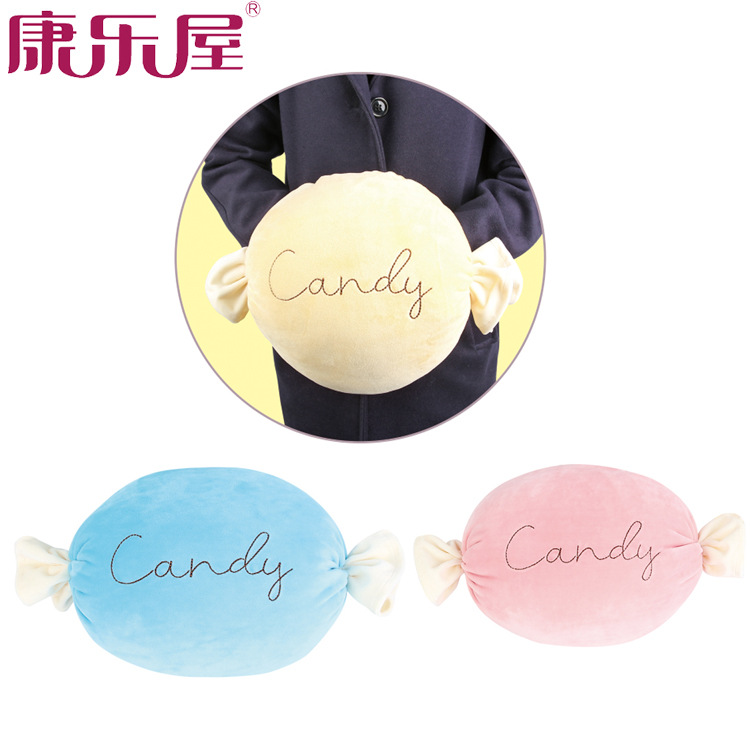 厂家批发 卡通弹力超柔糖果保温丝绒棉暖手捂旅行多用抱枕玩具