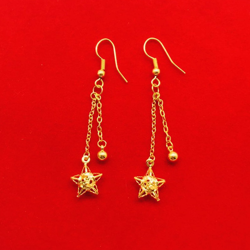 明星同款直播五线流苏耳坠越南沙金时尚流行铜镀真金树叶耳饰批发