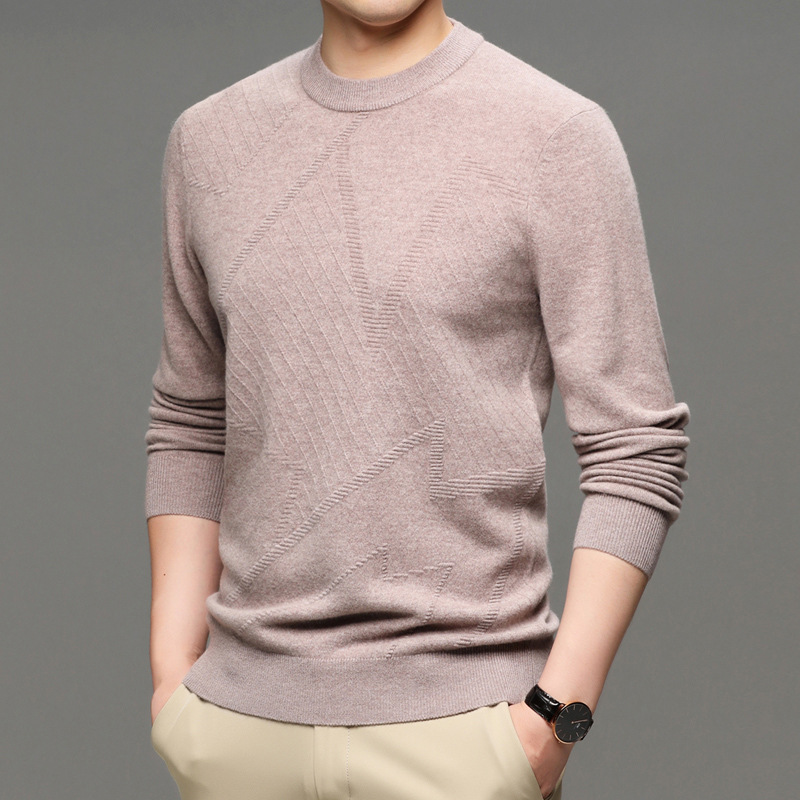 秋冬季男士纯羊毛衫中青年新款圆领羊毛衫男装爸爸装保暖毛衣批发