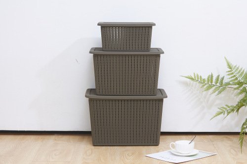 220 Small Rattan Woven Storage Box with Lid Plastic Storage Box Imitation Rattan Woven Storage Box 