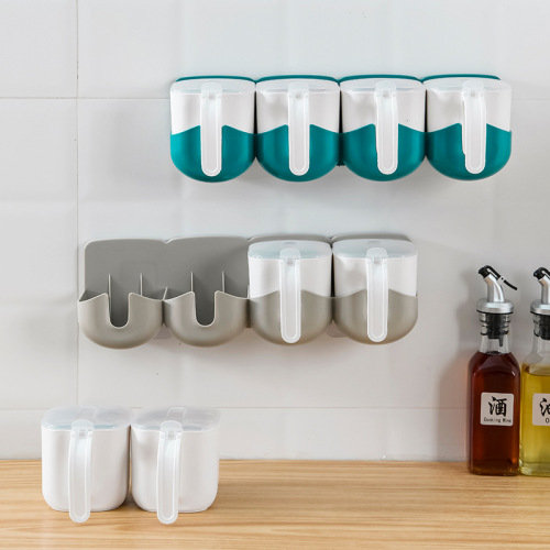 factory direct creative sub-format multi-purpose seasoning box with lid kitchen supplies plastic household wall-mounted salt jar