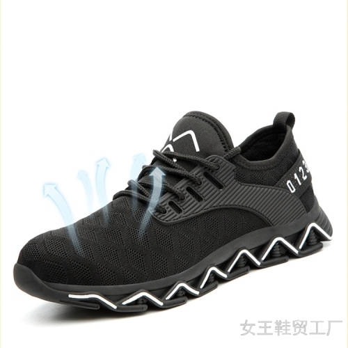 New Cross-Border Labor Protection Shoes Men‘s Anti-Smashing Anti-Piercing Flying Woven Safety Shoes Steel Toe Protective Shoes Manufacturers Supply Work Shoes 
