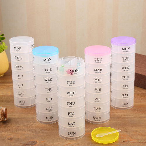portable one-week pill box creative multi-function stacking element box plastic 14-grid transparent storage box jewelry compartment box