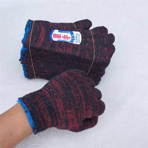 Factory Direct-Selling Red Flower Line Labor Protection Gloves Hardware Factory Special Gloves Wear-Resistant Stain-Resistant Protective Knitted Gloves