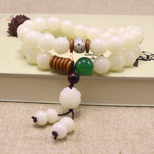Simple Original White Jade Bodhi Bracelet Two Circle Bracelet Bodhi Seed Lotus Prayer Beads Bracelet Wholesale