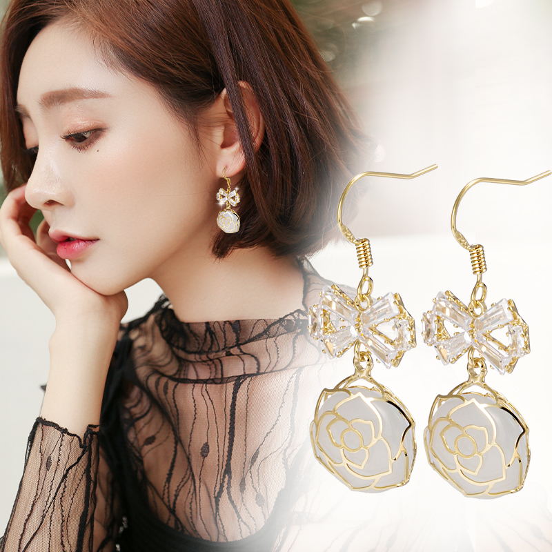 玫瑰花猫眼气质耳环小领结网红耳坠韩版新款耳饰厂家直销批发耳环