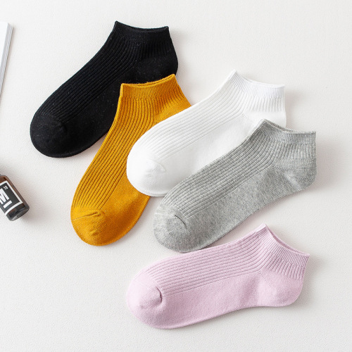socks women‘s spring and summer double needle vertical stripes women‘s ankle socks all-match solid color socks spot cotton socks wholesale