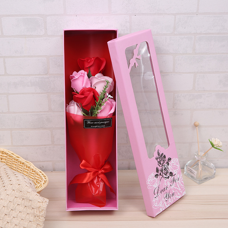 节日6朵玫瑰香皂花礼盒装 创意情人节礼物仿真玫瑰花厂家批发