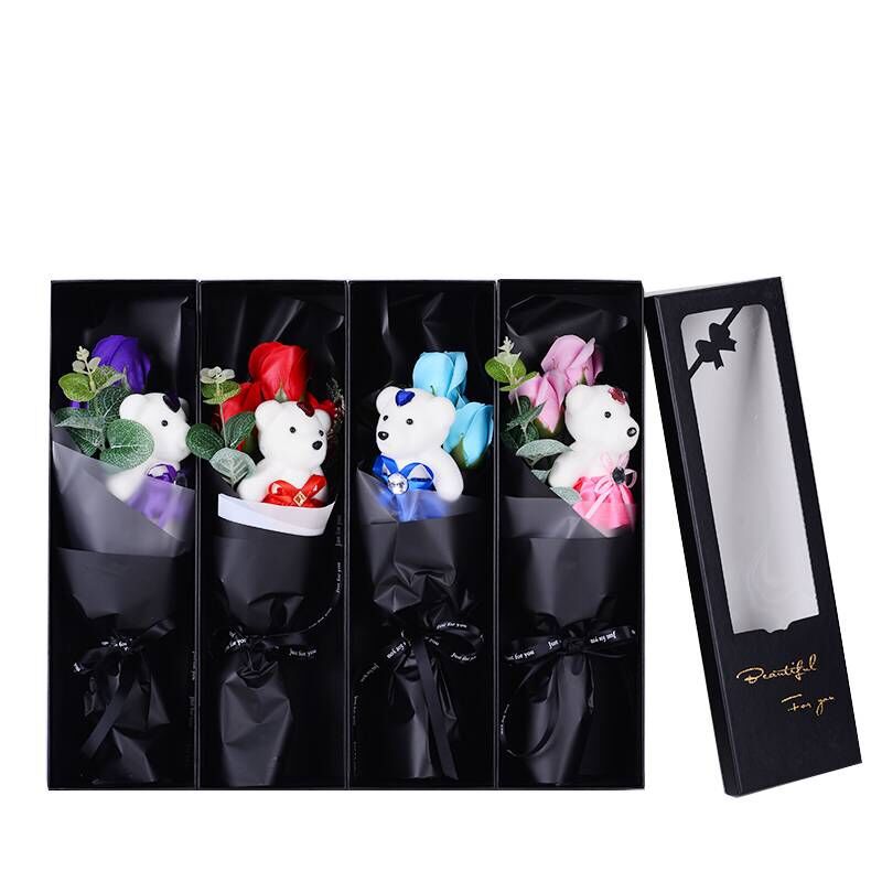 圣诞节送礼香皂花加熊礼盒 创意仿真玫瑰永生花节日礼品定制批发