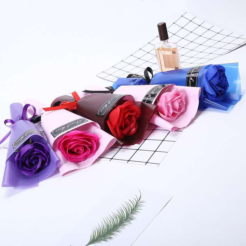 单只小束仿真玫瑰花 情人节教师节婚庆创意礼品永生香皂花定制