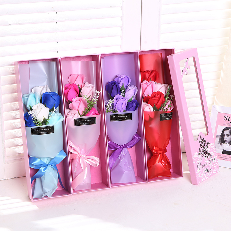 新款渐变拼色礼盒花束 香薰仿真永生香皂花玫瑰花礼品定制批发