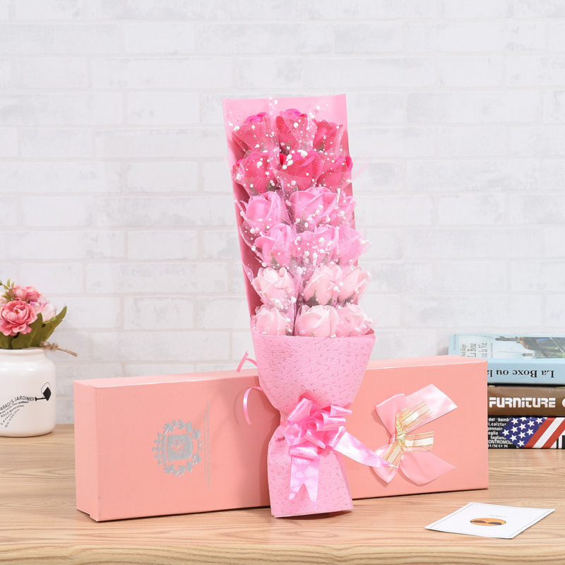 创意18朵玫瑰香皂花女朋友生日礼物花束礼盒装外贸仿真花来样定制