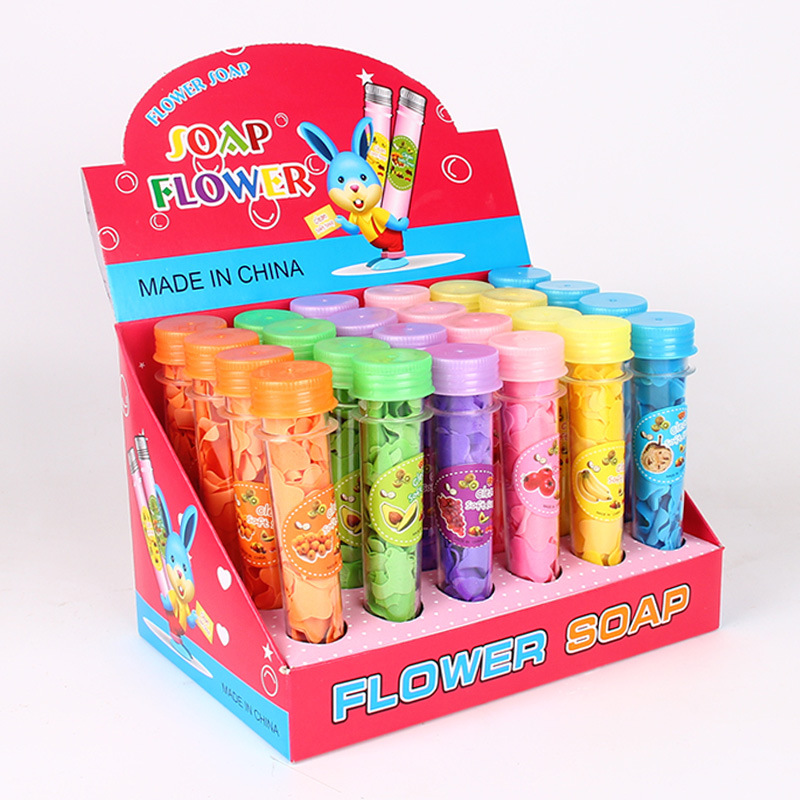 批发洗手皂旅行随身携带彩塑盖试管装香皂花酒店小肥皂花纸片赠品