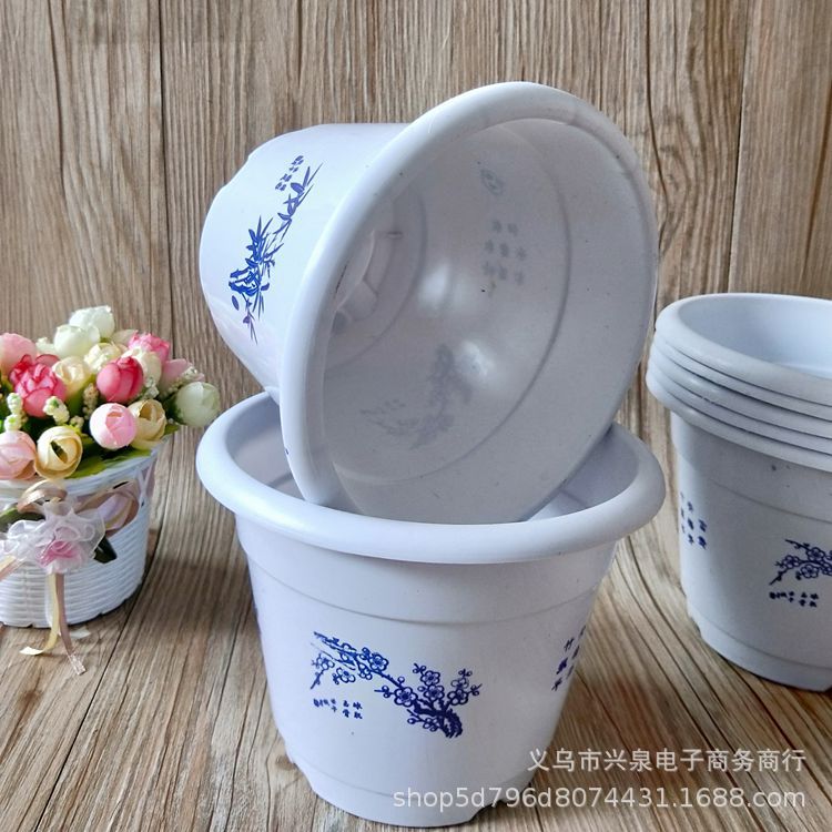 白色花盆，塑料花盆 青花瓷印花花盆 一元两元小商品货源