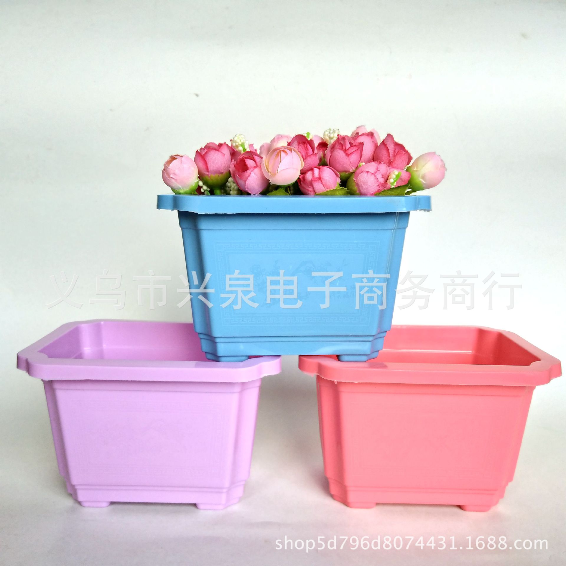 16区 一元店方花盆 彩色塑料花盆 小盆栽花盆 花盆 一元地摊货源