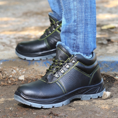 autumn and winter labor protection shoes fleece-lined anti-smashing anti-piercing construction site protection work shoes standard steel toe cowhide labor protection shoes