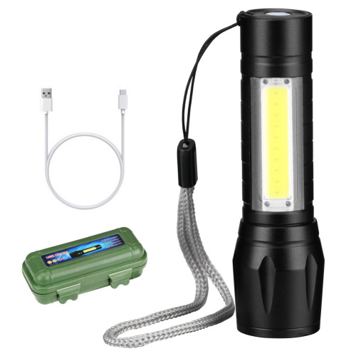 Cross-Border Hot Selling Mini Power Torch Outdoor Lighting Mini Flashlight USB Charging Focusing Flashlight 