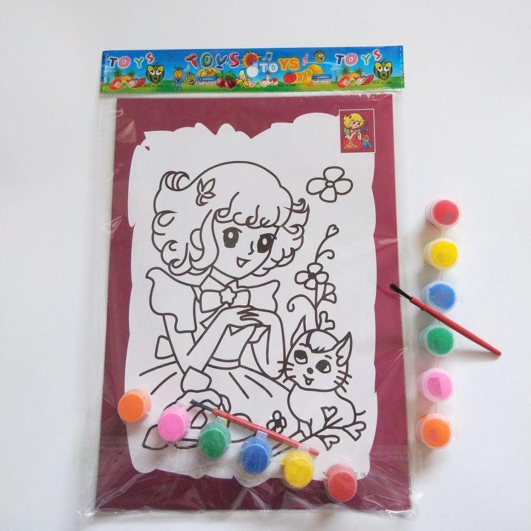 颜料画 儿童画 卡通涂色画 2张纸涂色画1元2元货源批发