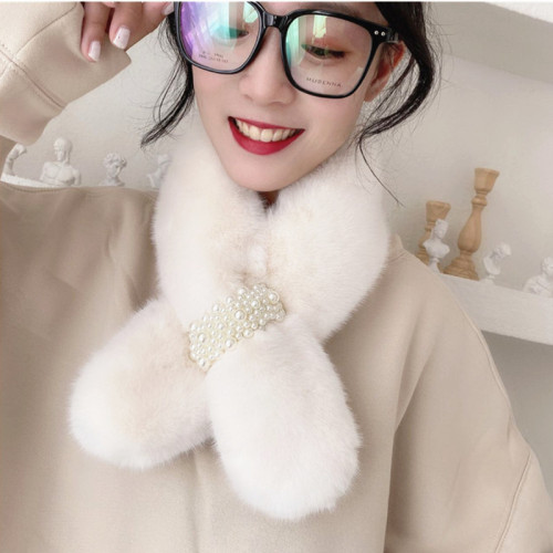 Pearl Scarf Thickened Fleece Scarf Furry Scarf Korean Style Versatile Bandana