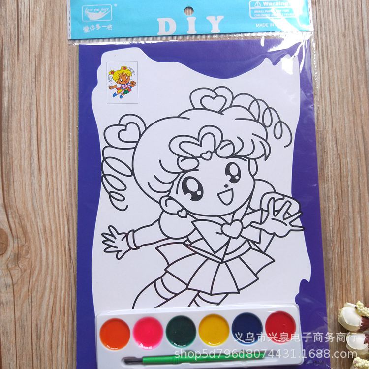 一元6色涂色画 填色画 卡通涂鸦DIY彩绘 儿童画 一元批发