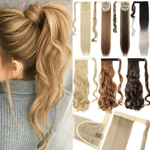Factory Direct Sales Fashionable Realistic Velcro Curly Hair， Straight Hair， Pear Flower， Color， Color Selection， Gradient Women‘s Ponytail