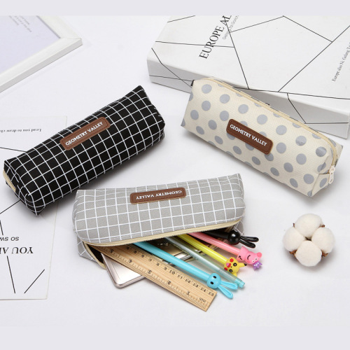 large capacity pencil case simple plaid dots buggy bag pencil stationery box