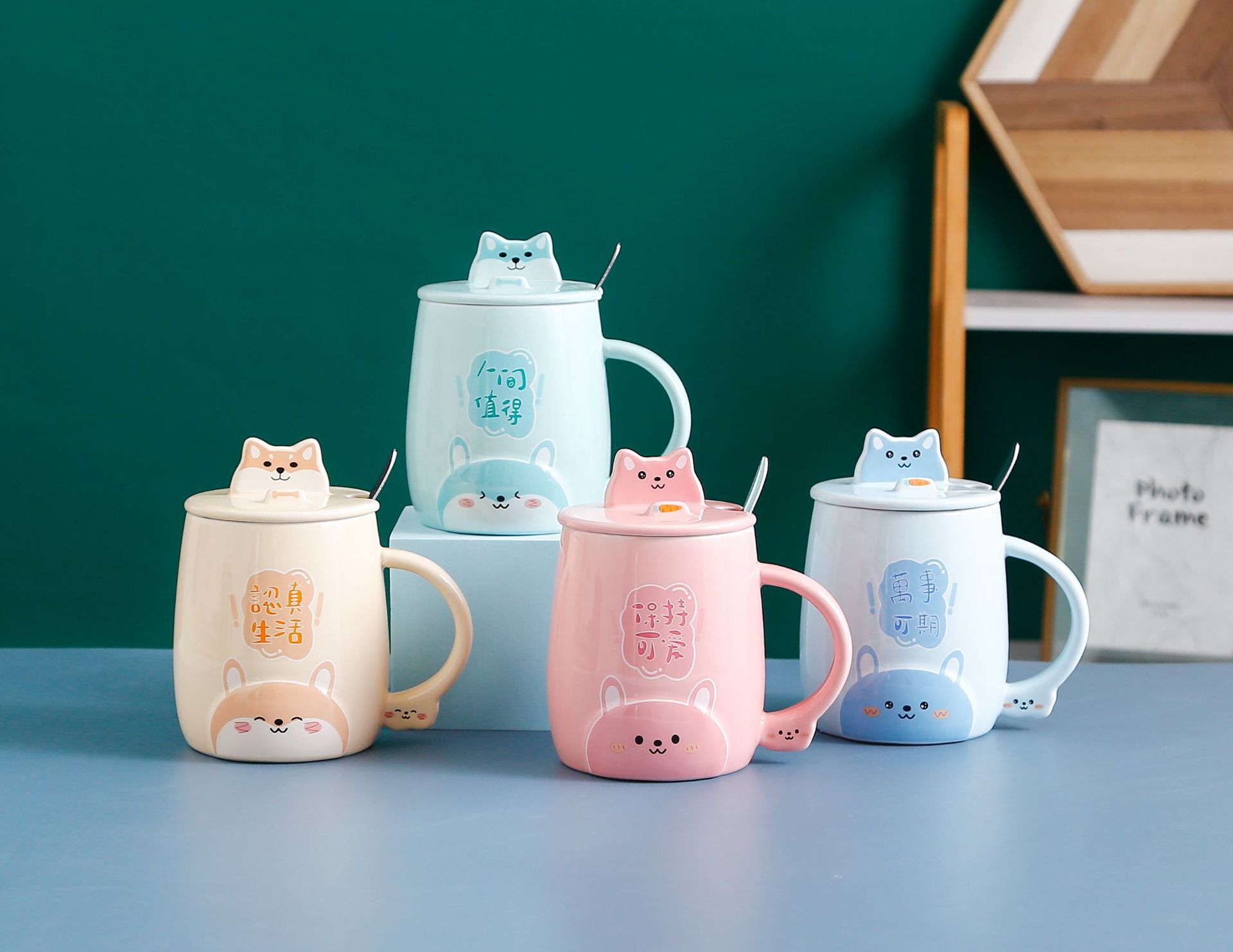 唯格家可爱卡通手机支架陶瓷杯 办公室创意马克杯 l陶瓷杯