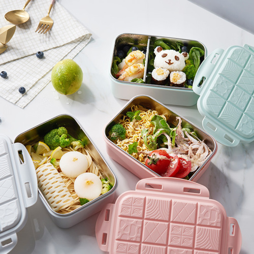 Factory Direct Creative Stainless Steel Lunch Box Simple Bento Bowl Multi-Color Chocolate Square Lunch Box