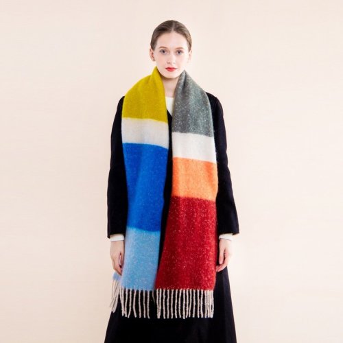 2020 autumn and winter new cashmere scarf color color matching striped thick silk women‘s warm shawl versatile