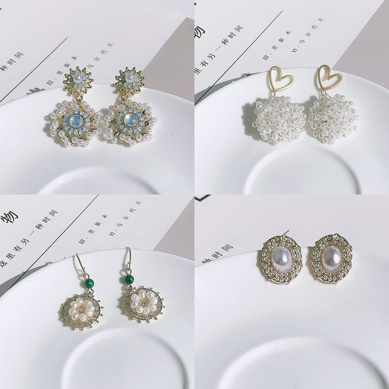 时尚银针耳环耳饰中长款复古宫廷秋冬珍珠耳钉爱心耳钩ins风小众