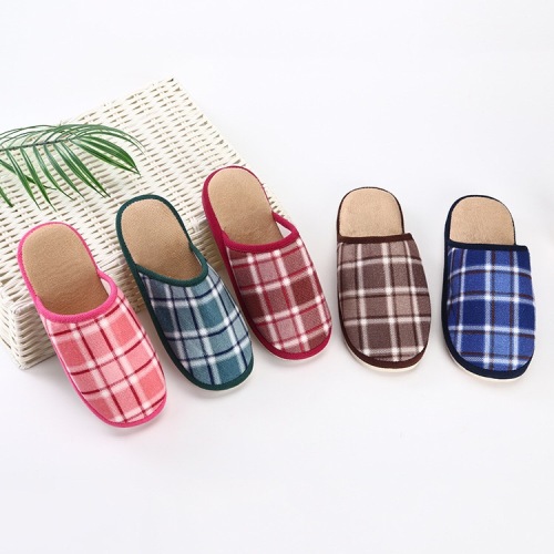 foreign trade low price running couple winter male and female home warm indoor cotton plaid non-slip soft bottom woolen slipper