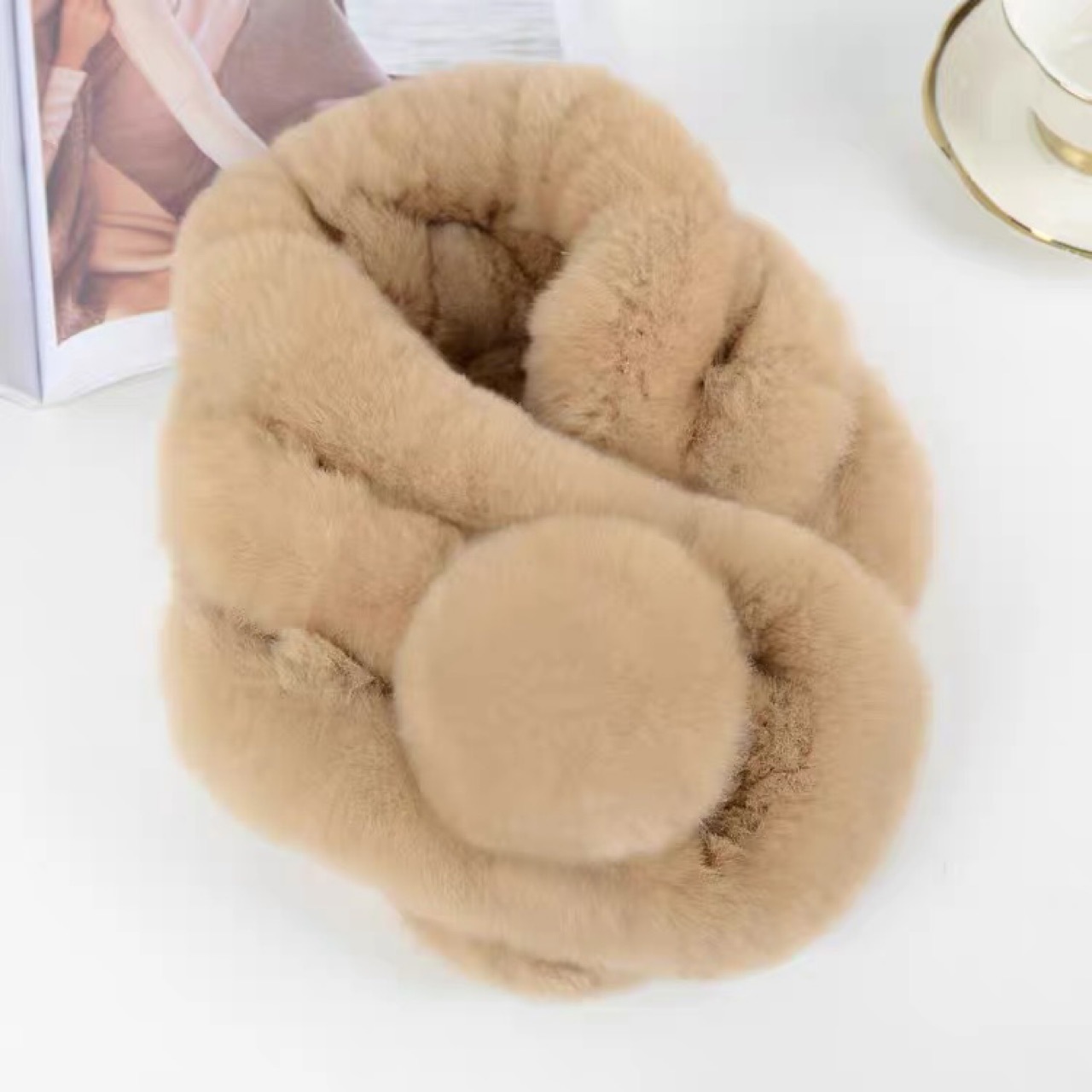 皮草围脖獭兔毛加厚保暖围巾冬季女毛毛围脖三管球球围脖