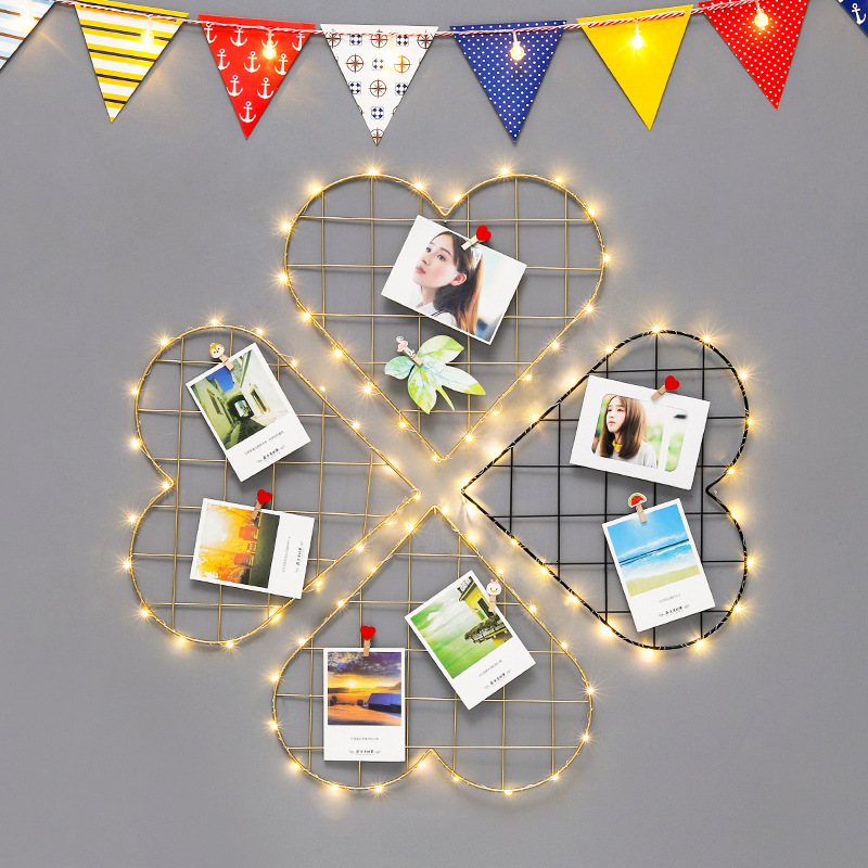 爱心形铁丝网片ins铁艺网格照片壁饰铁艺置物架工艺品装饰夹照片