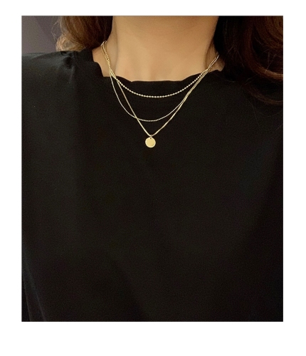 ins style multi-layer chain necklace round pendant three-layer clavicle chain female european and american niche design net red tide necklace-