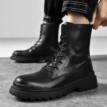New Men‘s Boots round Toe Martin Boots Top Layer in Autumn and Winter 2020 cowhide Black Short Leather Boots Casual Sneakers