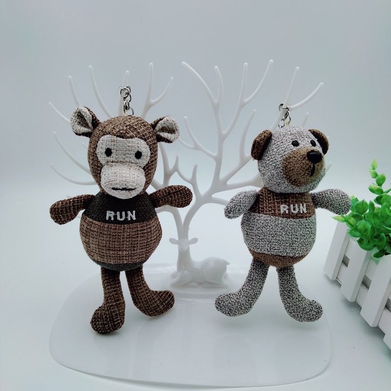 可爱公仔小熊钥匙扣棉麻布艺汽车钥匙链书包包挂件玩偶儿童礼物