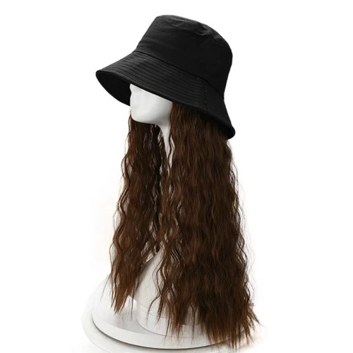 Wig Women‘s Hair Extensions Wig Hat Integrated Fashion Women‘s Long Curly Hair Autumn and Winter Internet Famous Fisherman Hat Full-Head Wig Style