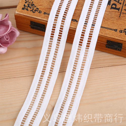 Double Row Knitted Hollow out Stitching Lace Boud Edage Belt Yarn Ribbon Clothing Waistband Accessories Factory Wholesale